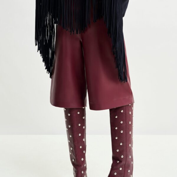 Essentiel Antwerp Burgundy faux leather bermuda shorts - Essentiel Antwerp Shorts - Colorful Belgian Design - Shop at Coveti