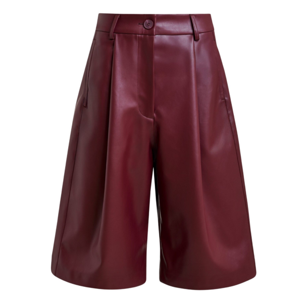 Essentiel Antwerp Burgundy faux leather bermuda shorts - Essentiel Antwerp Shorts - Colorful Belgian Design - Shop at Coveti
