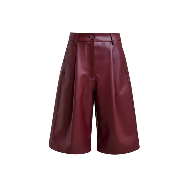 Essentiel Antwerp Burgundy faux leather bermuda shorts - Essentiel Antwerp Shorts - Colorful Belgian Design - Shop at Coveti