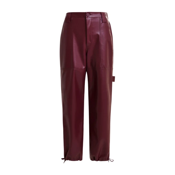 Essentiel Antwerp Burgundy faux leather tapered cargo pants - Essentiel Antwerp Pants - Colorful Belgian Design - Shop at Coveti