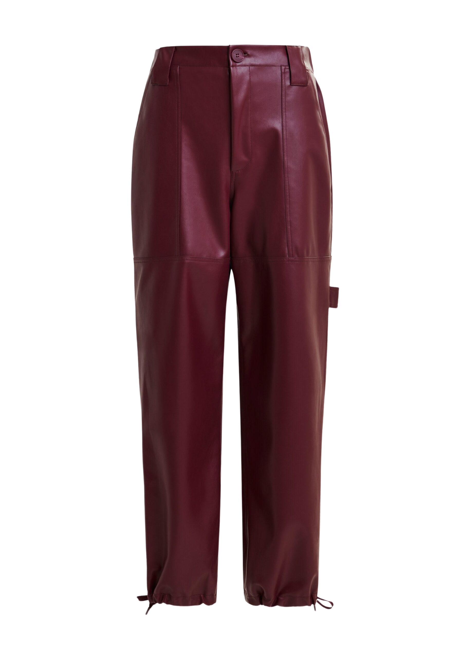 Essentiel Antwerp Burgundy faux leather tapered cargo pants