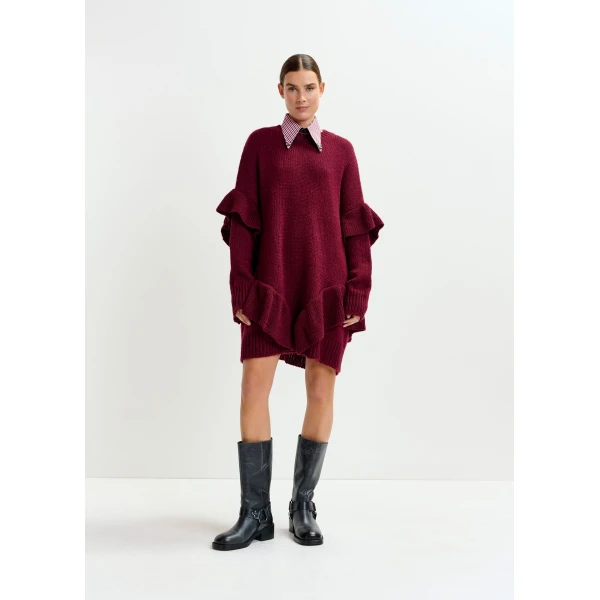Essentiel Antwerp Burgundy ruffled wool-blend knit mini dress, view 2