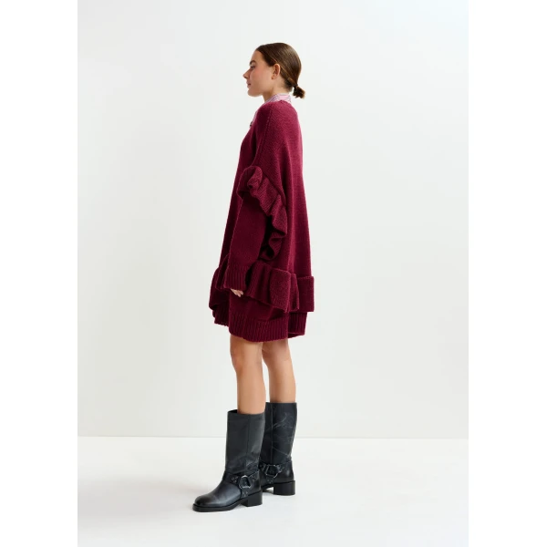 Essentiel Antwerp Burgundy ruffled wool-blend knit mini dress, view 3