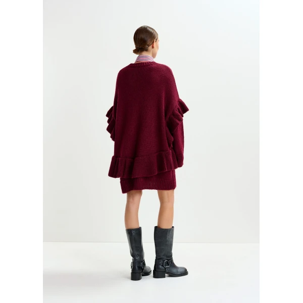 Essentiel Antwerp Burgundy ruffled wool-blend knit mini dress, view 4