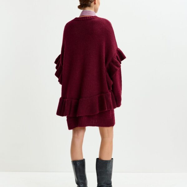 Essentiel Antwerp Burgundy ruffled wool-blend knit mini dress - Essentiel Antwerp Dresses - Colorful Belgian Design - Shop at Coveti
