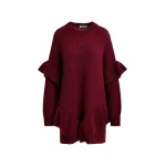 Essentiel Antwerp Burgundy ruffled wool-blend knit mini dress - Essentiel Antwerp Dresses - Colorful Belgian Design - Shop at Coveti