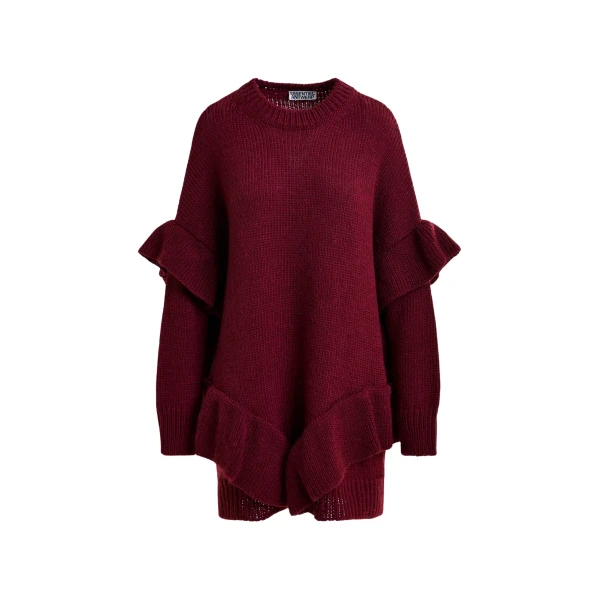 Essentiel Antwerp Burgundy ruffled wool-blend knit mini dress - Essentiel Antwerp Dresses - Colorful Belgian Design - Shop at Coveti