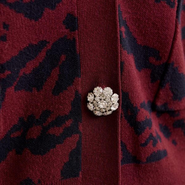 Essentiel Antwerp Burgundy tiger-print cardigan with rhinestone encrushed buttons - Essentiel Antwerp Knitwear - Colorful Belgian Design - Shop at Coveti