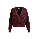 Essentiel Antwerp Burgundy tiger-print cardigan with rhinestone encrushed buttons - Essentiel Antwerp Knitwear - Colorful Belgian Design - Shop at Coveti