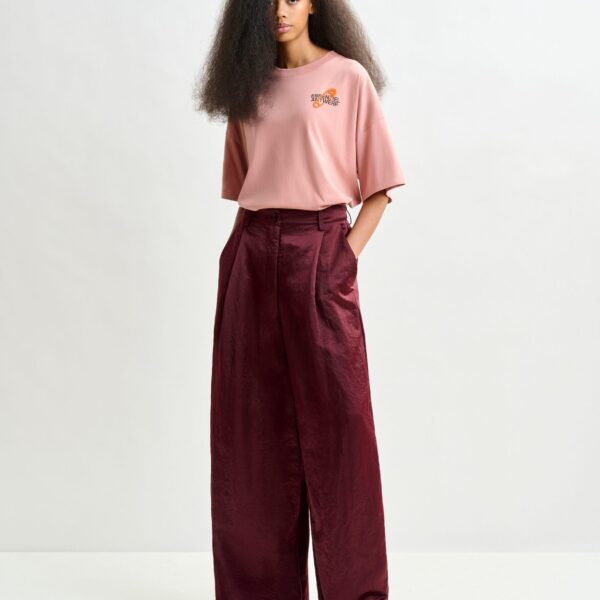 Essentiel Antwerp Burgundy wide-leg pants - Essentiel Antwerp Pants - Colorful Belgian Design - Shop at Coveti