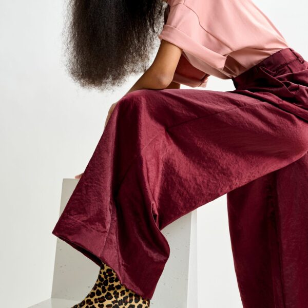 Essentiel Antwerp Burgundy wide-leg pants - Essentiel Antwerp Pants - Colorful Belgian Design - Shop at Coveti