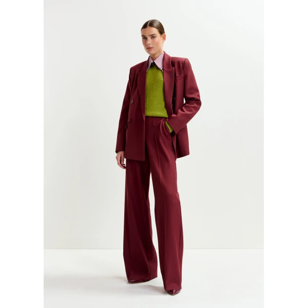 Essentiel Antwerp Burgundy wide-leg pants with pressed crease, view 2