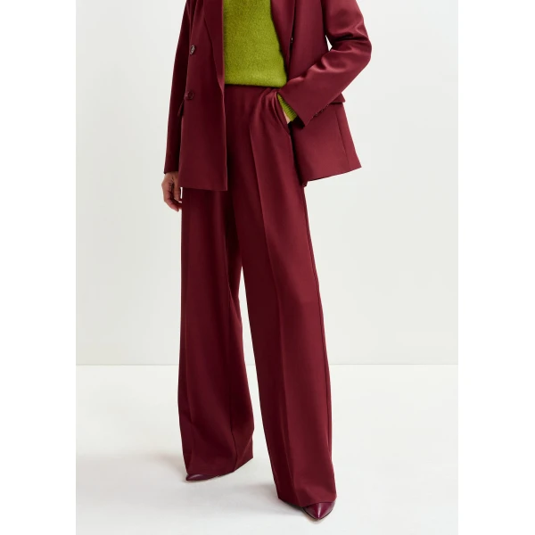 Essentiel Antwerp Burgundy wide-leg pants with pressed crease, view 3