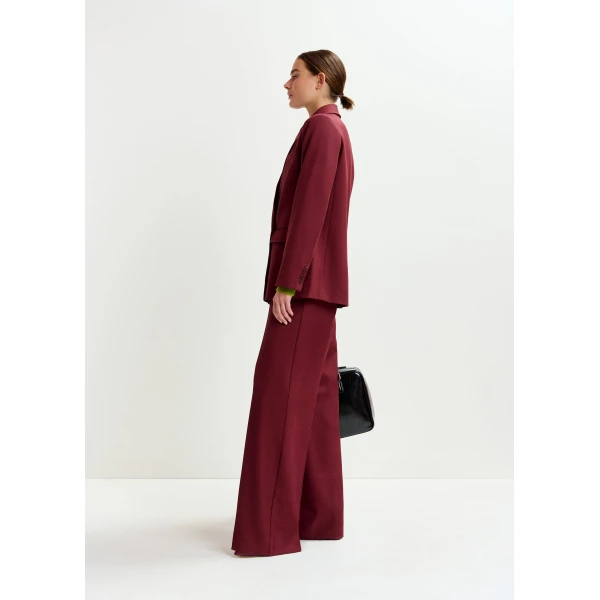 Essentiel Antwerp Burgundy wide-leg pants with pressed crease, view 4