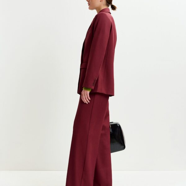 Essentiel Antwerp Burgundy wide-leg pants with pressed crease - Essentiel Antwerp Pants - Colorful Belgian Design - Shop at Coveti