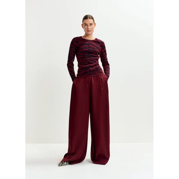 Essentiel Antwerp Burgundy wide-leg satin pants, view 2