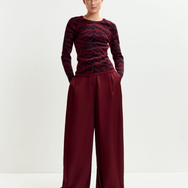 Essentiel Antwerp Burgundy wide-leg satin pants - Essentiel Antwerp Pants - Colorful Belgian Design - Shop at Coveti