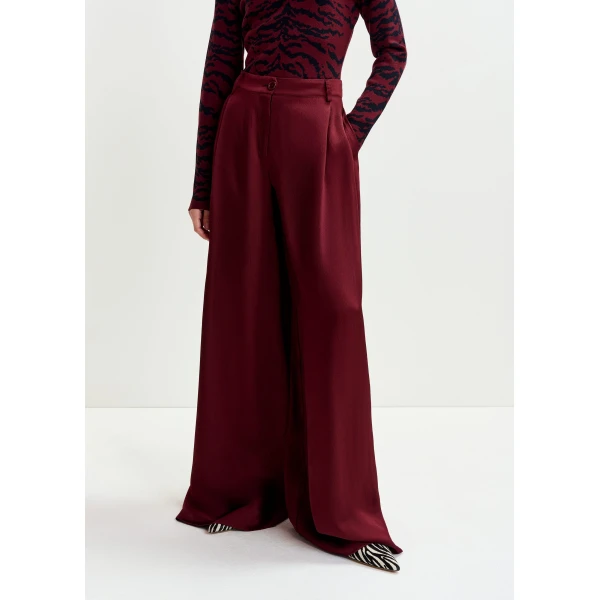 Essentiel Antwerp Burgundy wide-leg satin pants, view 3