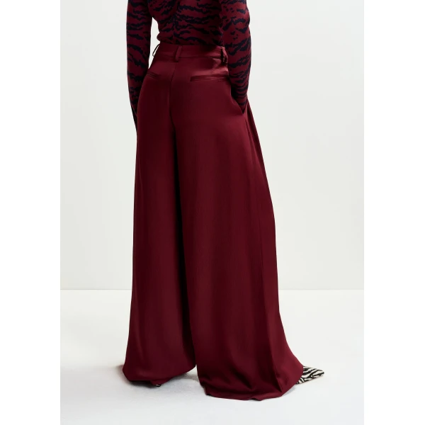 Essentiel Antwerp Burgundy wide-leg satin pants, view 4