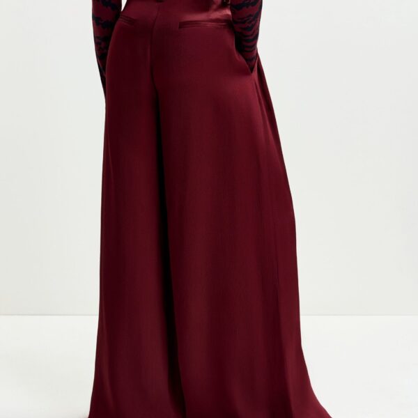 Essentiel Antwerp Burgundy wide-leg satin pants - Essentiel Antwerp Pants - Colorful Belgian Design - Shop at Coveti