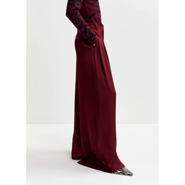 Essentiel Antwerp Burgundy wide-leg satin pants, view 5
