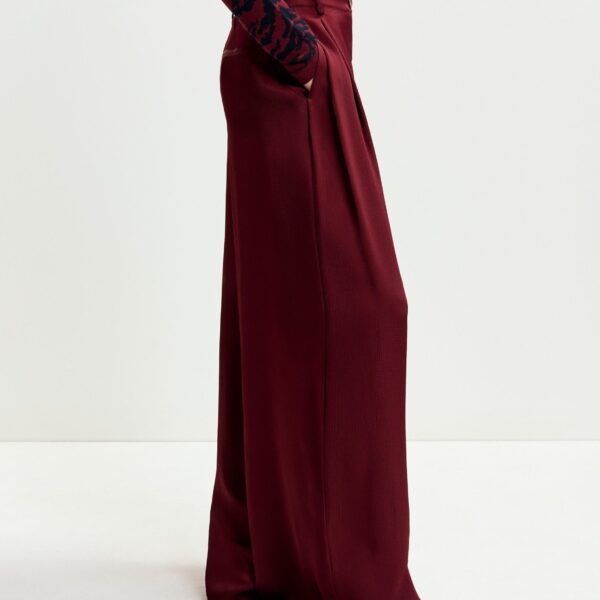 Essentiel Antwerp Burgundy wide-leg satin pants - Essentiel Antwerp Pants - Colorful Belgian Design - Shop at Coveti