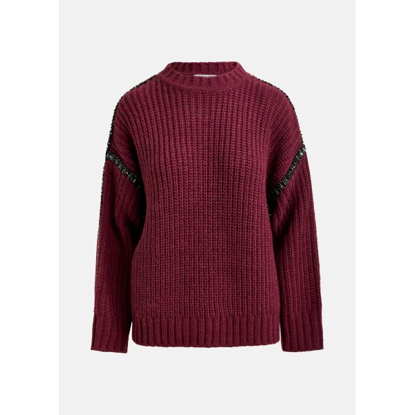Essentiel Antwerp Burgundy wool-blend turtleneck with detachable collar and rhinestone embellishments Knit, view 2