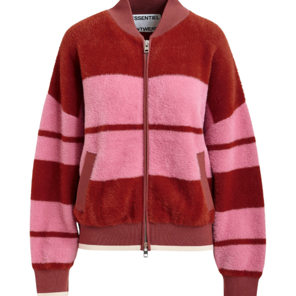 Essentiel Antwerp Burned orange and pink striped knitted bomber jacket - Essentiel Antwerp Jackets - Colorful Belgian Design - Shop at Coveti