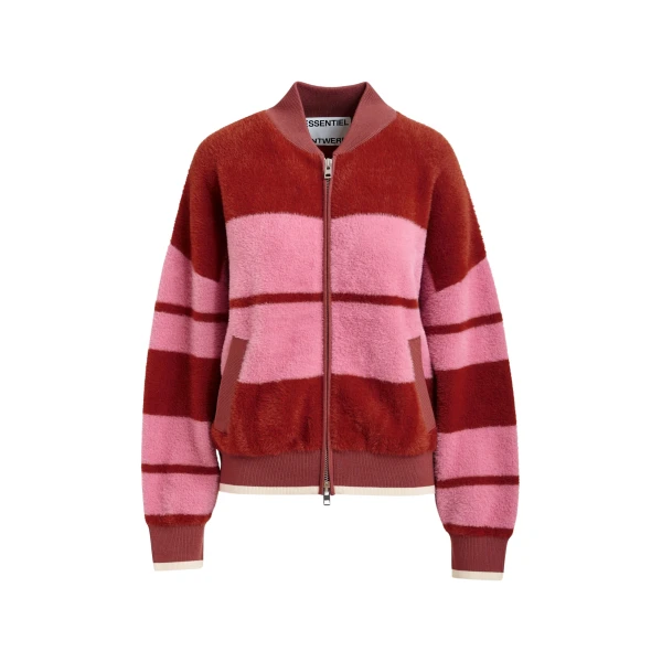 Essentiel Antwerp Burned orange and pink striped knitted bomber jacket - Essentiel Antwerp Jackets - Colorful Belgian Design - Shop at Coveti