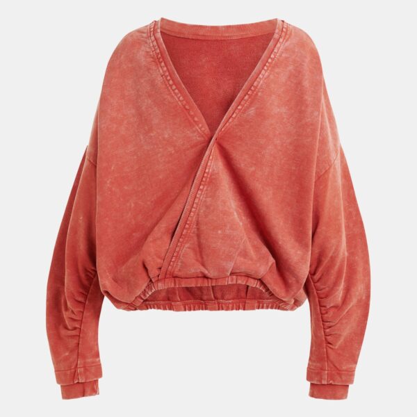 Essentiel Antwerp Burned orange cropped cotton sweatshirt with wrapback detail - Essentiel Antwerp Shirts - Colorful Belgian Design - Shop at Coveti