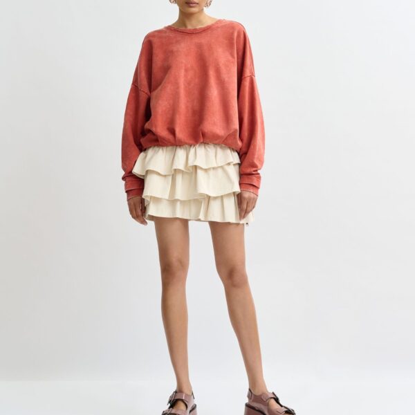 Essentiel Antwerp Burned orange cropped cotton sweatshirt with wrapback detail - Essentiel Antwerp Shirts - Colorful Belgian Design - Shop at Coveti