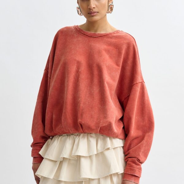 Essentiel Antwerp Burned orange cropped cotton sweatshirt with wrapback detail - Essentiel Antwerp Shirts - Colorful Belgian Design - Shop at Coveti