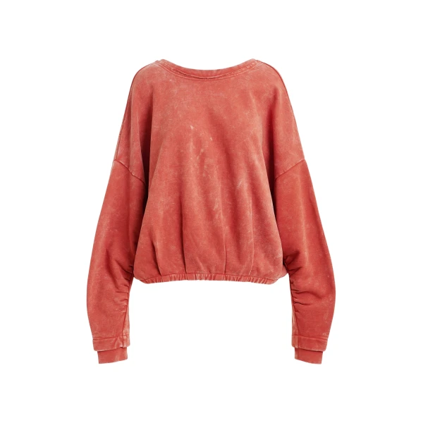 Essentiel Antwerp Burned orange cropped cotton sweatshirt with wrapback detail - Essentiel Antwerp Shirts - Colorful Belgian Design - Shop at Coveti