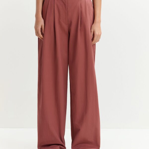 Essentiel Antwerp Burned orange pleated wide-leg pants - Essentiel Antwerp Pants - Colorful Belgian Design - Shop at Coveti