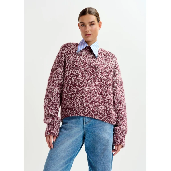 Essentiel Antwerp Burugndy and off-white melange wool-blend sweater, view 2