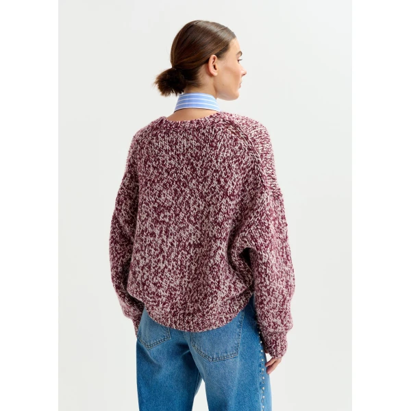 Essentiel Antwerp Burugndy and off-white melange wool-blend sweater, view 4