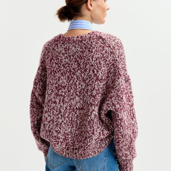 Essentiel Antwerp Burugndy and off-white melange wool-blend sweater - Essentiel Antwerp Knitwear - Colorful Belgian Design - Shop at Coveti