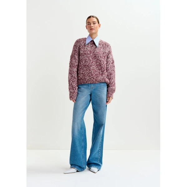 Essentiel Antwerp Burugndy and off-white melange wool-blend sweater, view 5