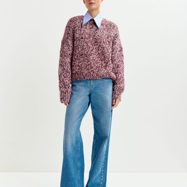 Essentiel Antwerp Burugndy and off-white melange wool-blend sweater - Essentiel Antwerp Knitwear - Colorful Belgian Design - Shop at Coveti