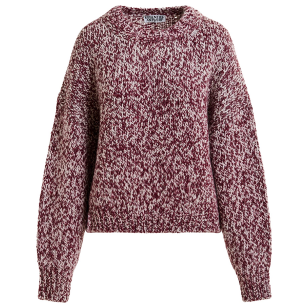 Essentiel Antwerp Burugndy and off-white melange wool-blend sweater - Essentiel Antwerp Knitwear - Colorful Belgian Design - Shop at Coveti