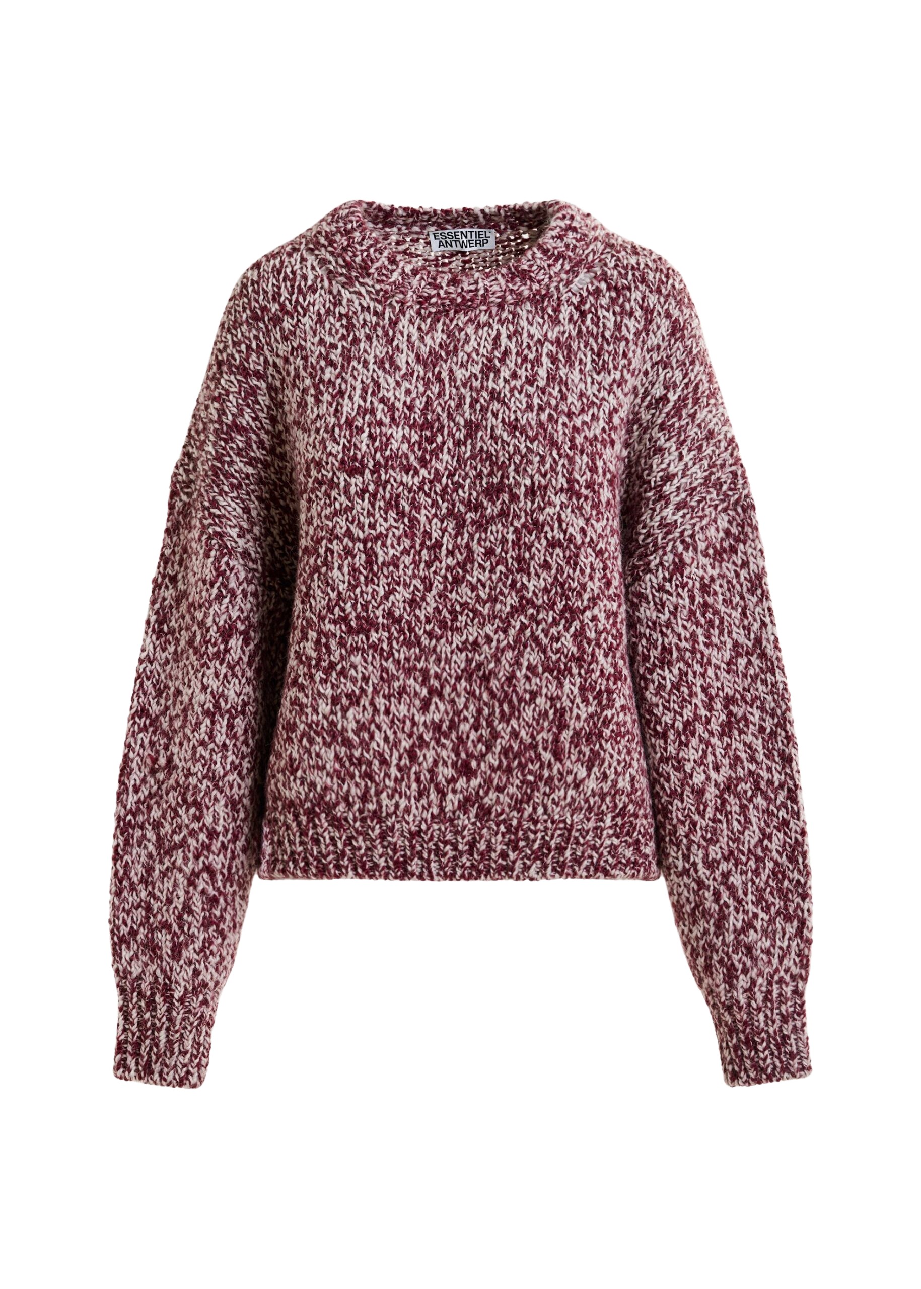 Essentiel Antwerp Burugndy and off-white melange wool-blend sweater - Essentiel Antwerp Knitwear - Colorful Belgian Design - Shop at Coveti
