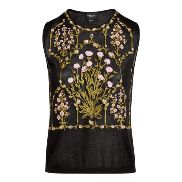 Giambattista Valli Cashmere And Silk Embroidered Treillage Black Tank Top - Giambattista Valli Tops - Romantic Couture - Shop at Coveti