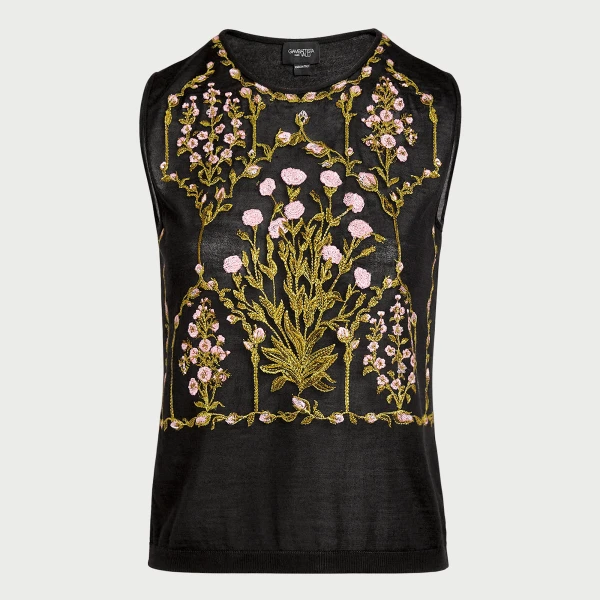 Giambattista Valli Cashmere And Silk Embroidered Treillage Black Tank Top - Giambattista Valli Tops - Romantic Couture - Shop at Coveti