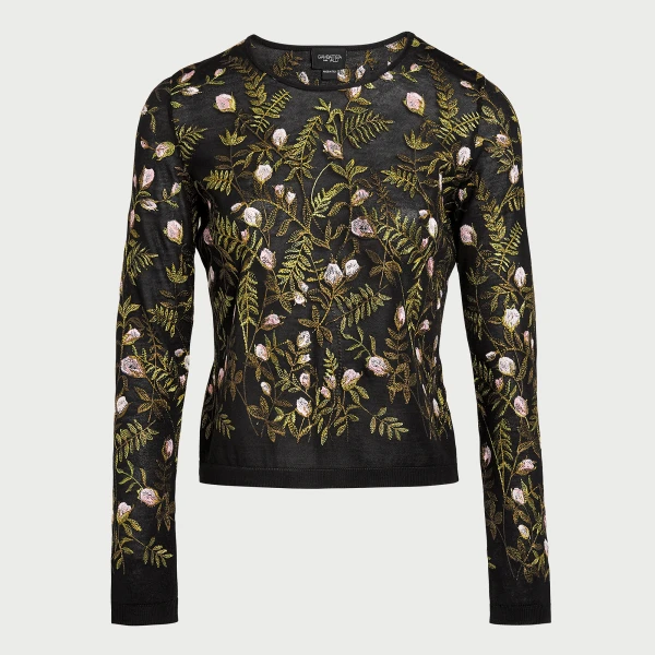 Giambattista Valli Cashmere And Silk Embroidered Treillage Black Top - Giambattista Valli Tops - Romantic Couture - Shop at Coveti