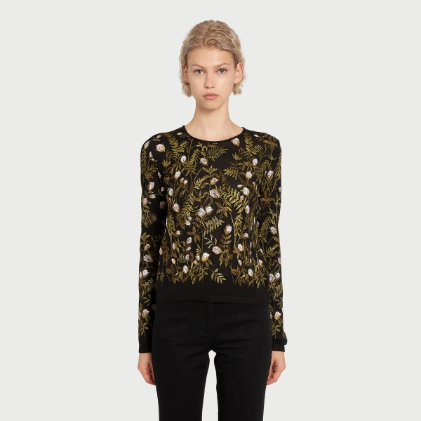 Giambattista Valli Cashmere And Silk Embroidered Treillage Black Top - Giambattista Valli Tops - Romantic Couture - Shop at Coveti