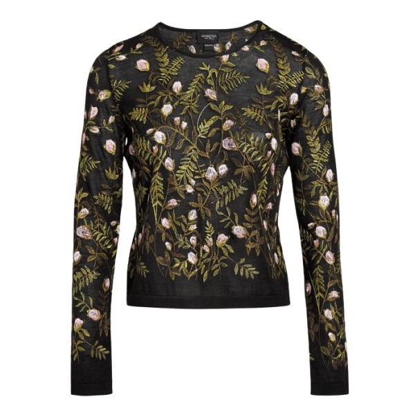 Giambattista Valli Cashmere And Silk Embroidered Treillage Black Top - Giambattista Valli Tops - Romantic Couture - Shop at Coveti