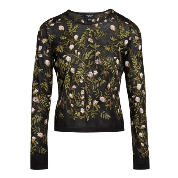 Giambattista Valli Cashmere And Silk Embroidered Treillage Black Top - Giambattista Valli Tops - Romantic Couture - Shop at Coveti