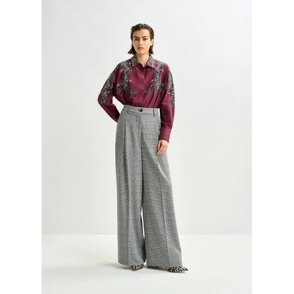 Essentiel Antwerp Checked grey and black wide-leg pants, view 2