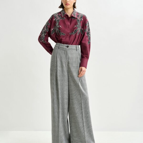Essentiel Antwerp Checked grey and black wide-leg pants - Essentiel Antwerp Pants - Colorful Belgian Design - Shop at Coveti
