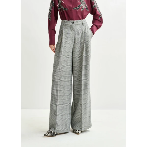 Essentiel Antwerp Checked grey and black wide-leg pants, view 3